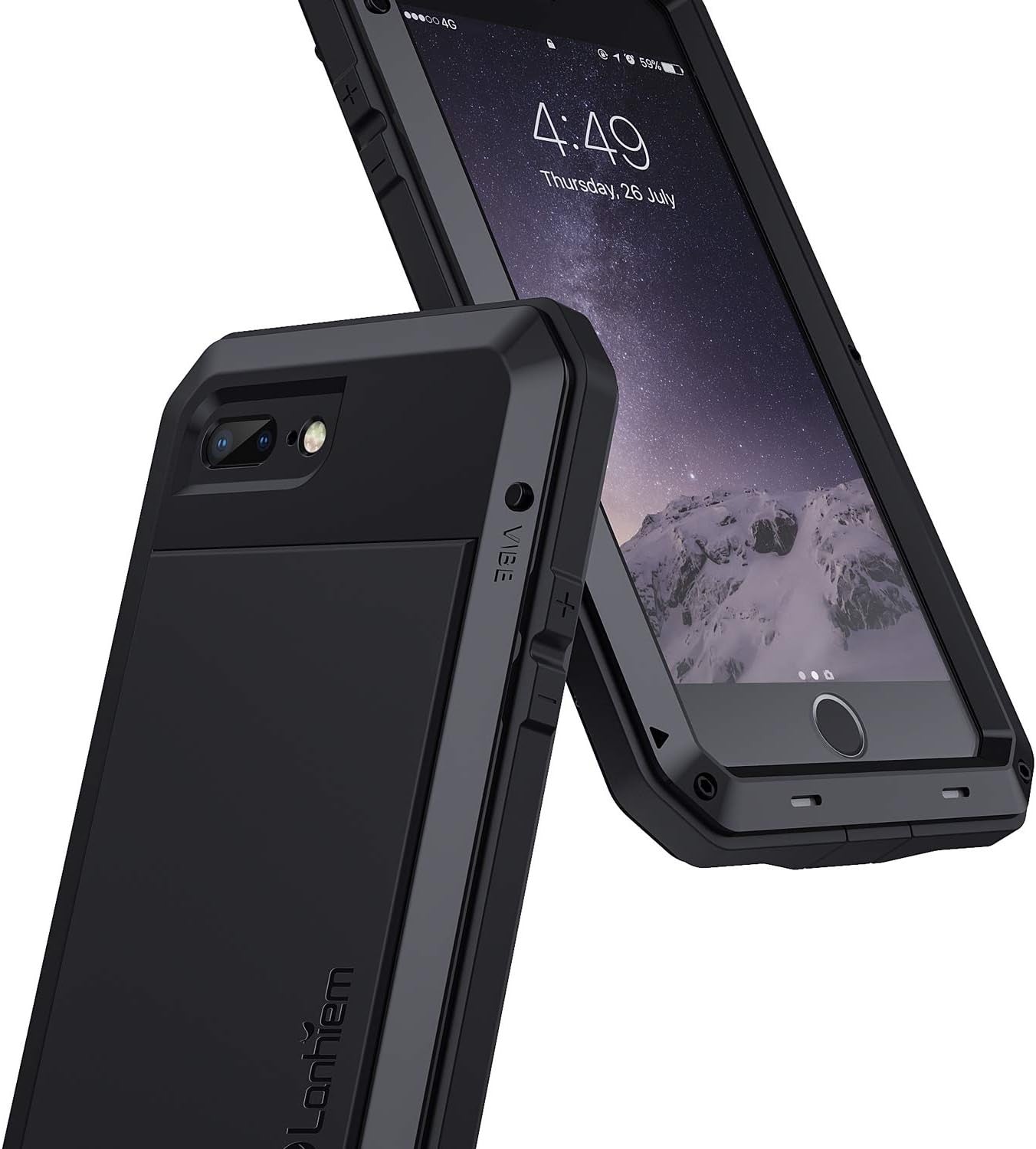 Lanhiem iPhone 7/8 Plus Case– Heavy Duty Metal Cover with Screen Protector Black
