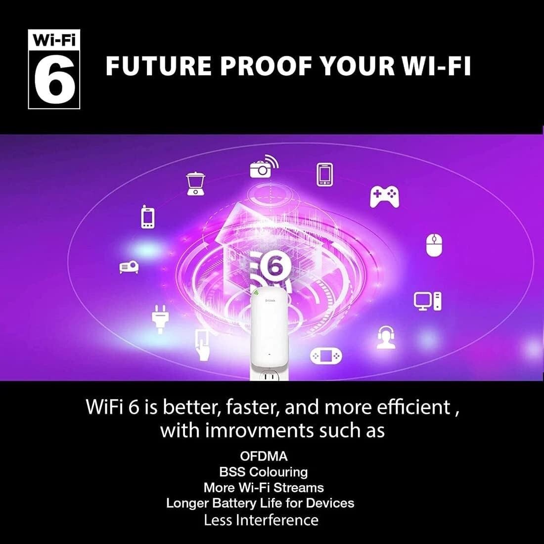 AX1800 2600 DLink Mesh WiFi 6 Range Extender sqft Dual Band Repeater