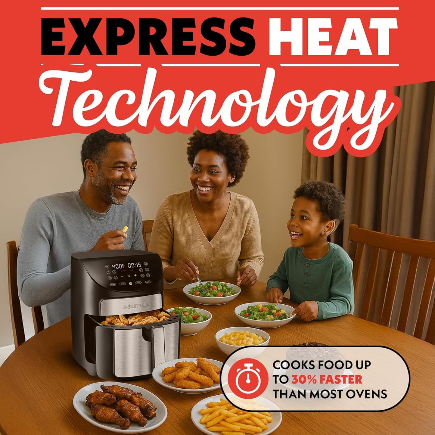 Gourmia 7QT Air Fryer Digital Controls, Guided Cooking, 10 Presets, 1500W, Black