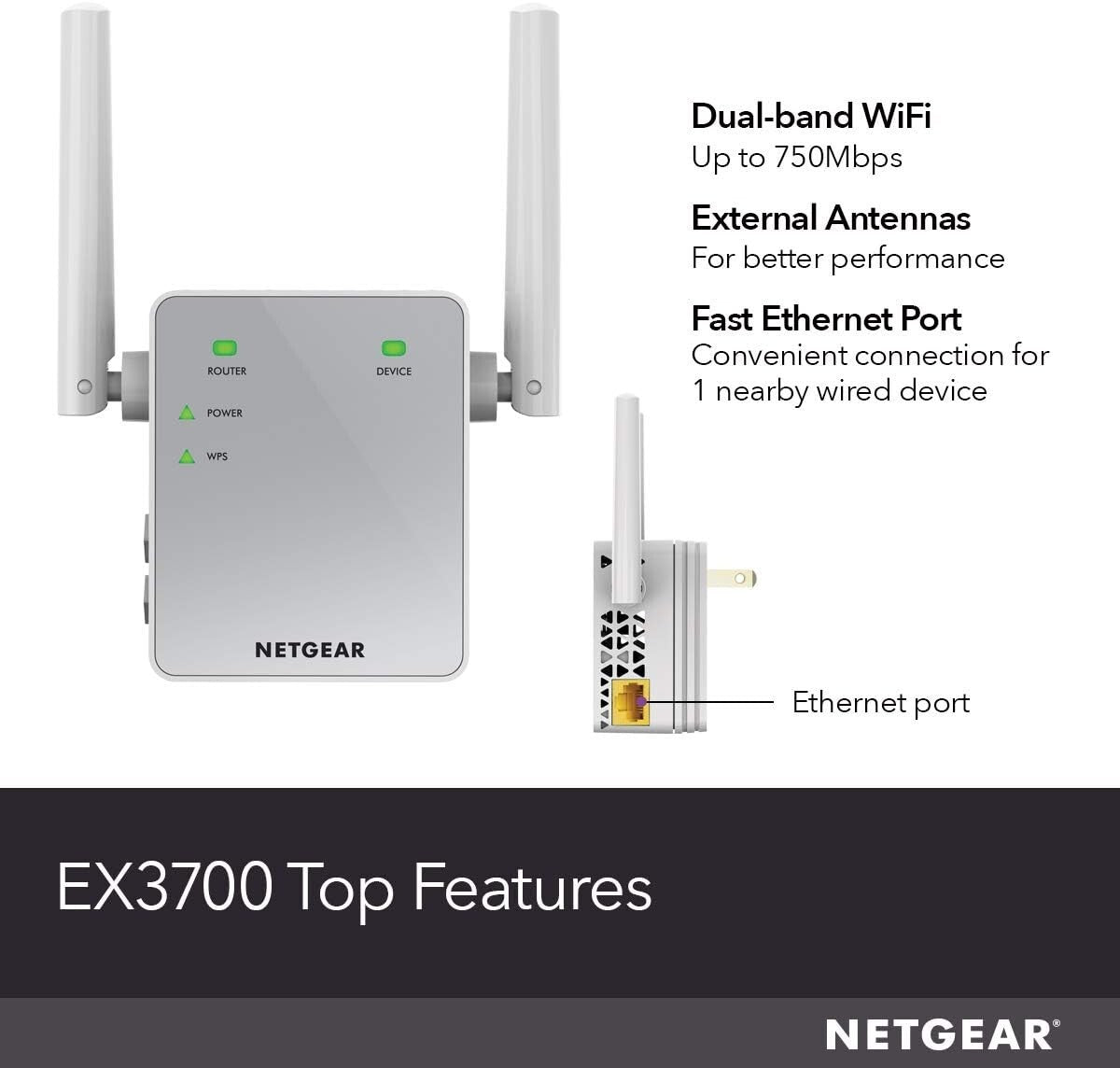 EX3700 1000 WiFi Range Extender Coverage up to Sq Ft 15 Devices