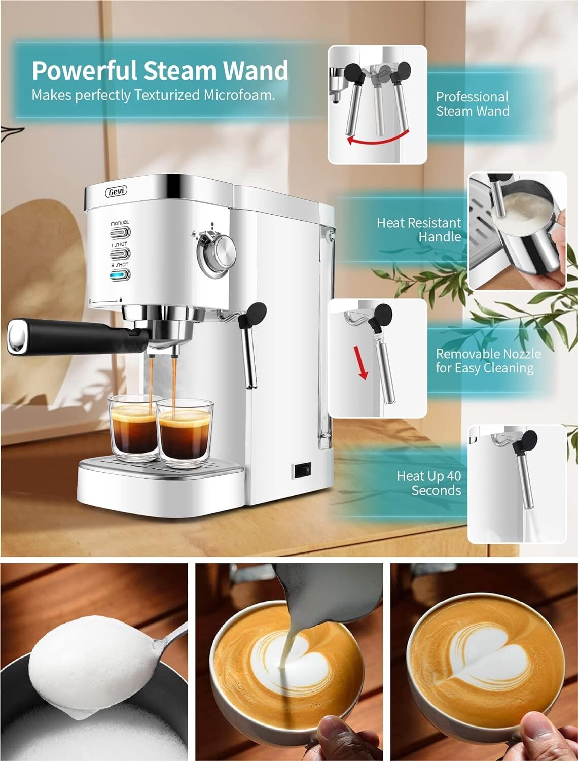Gevi Espresso Automatic Fast Coffee Maker CappuccinoLatte 20 Bar 12L Water