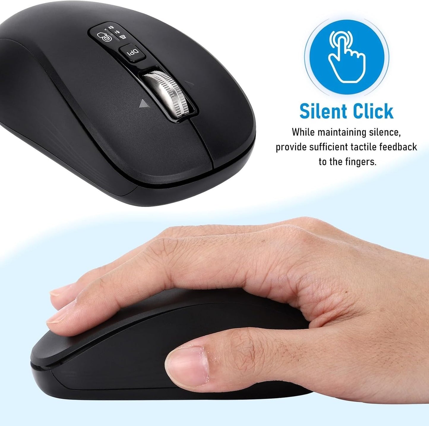Wireless Mouse, Dual Bluetooth & USB, Silent Clicks, Adjustable DPI Rechargeable