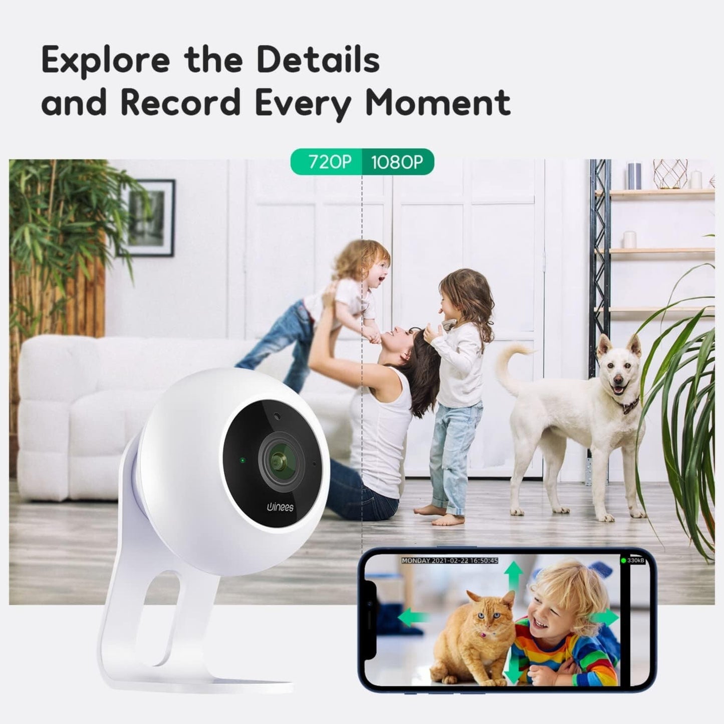 winees Indoor Security Camera Baby Monitor WiFi Smart Home IP Camera w Motion