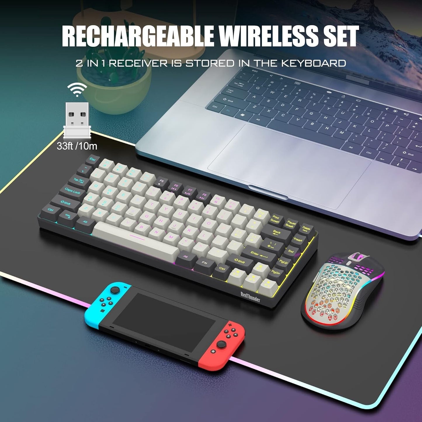 K84 RedThunder Wireless Keyboard Mouse Combo Rainbow Backlit