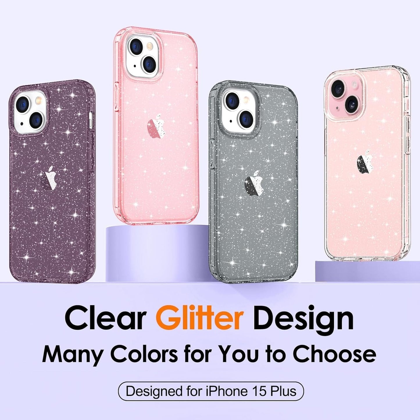 Hython iPhone 15 Plus Glitter Clear Glitter Sparkly Shiny AntiScratch