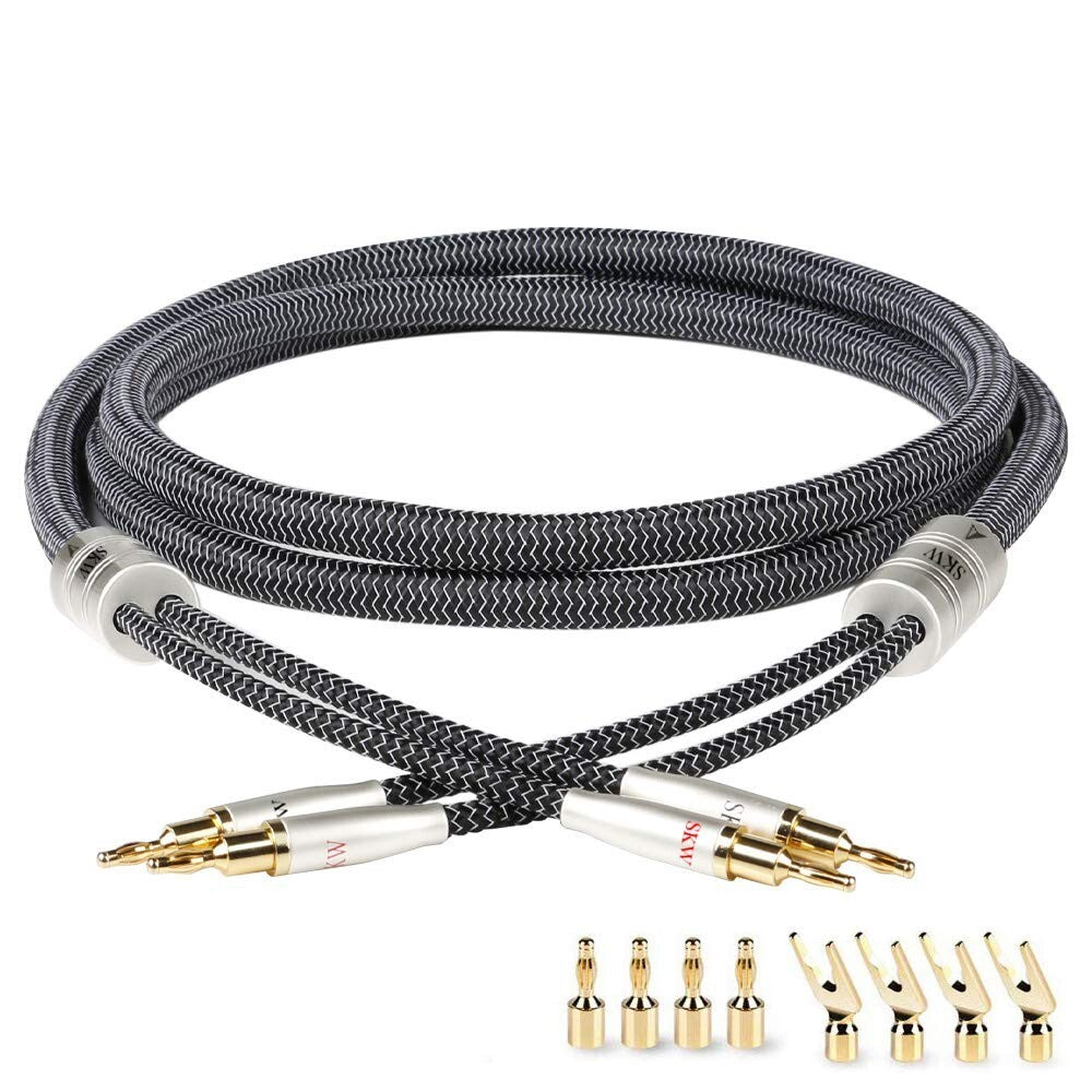 High End WG Series A Pair Speaker Cable w Convertible Banana Spade Plugs 10ft