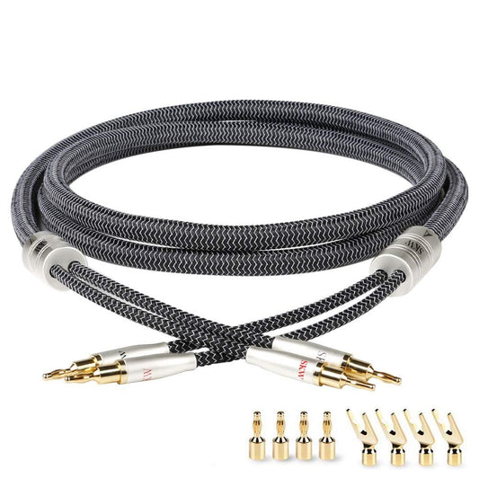 High End WG Series A Pair Speaker Cable w Convertible Banana Spade Plugs 10ft