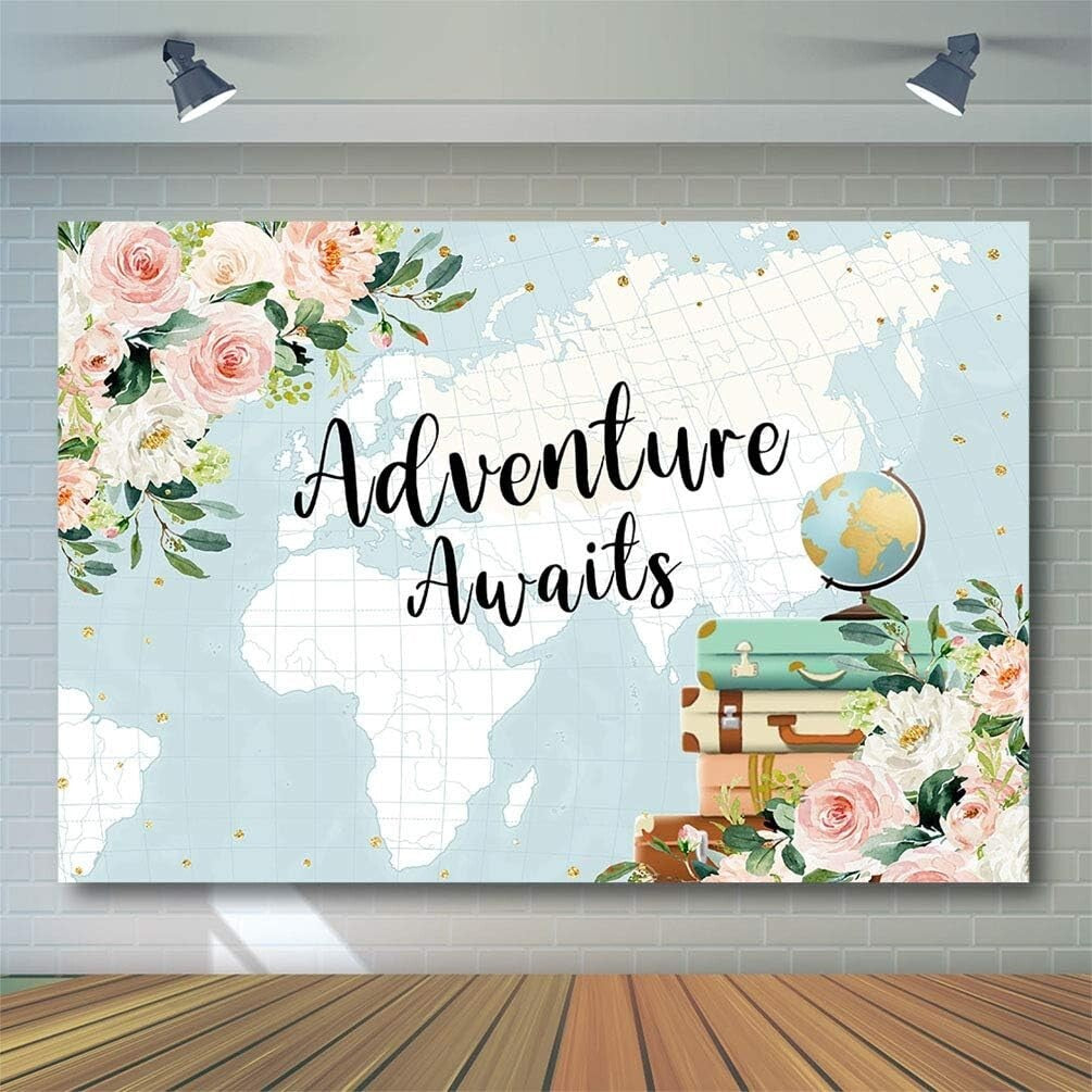 Adventure Baby Shower Backdrop7x5ft World Map Party Banner Photobooth Background