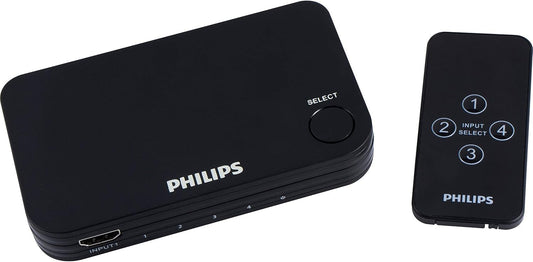 Philips 4K HDMI Switch 4-Port w/ Remote for TV, Roku, Xbox, PS4, Fire Stick