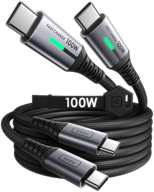 INIU USB-C to USB-C Cable 100W 6.6ft 2-Pack Fast Charger Cord Braided