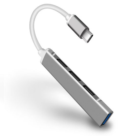 Type-C USB 3.0 Hub – 4-Port OTG Adapter Splitter – Mini USB-C Expander – Grey