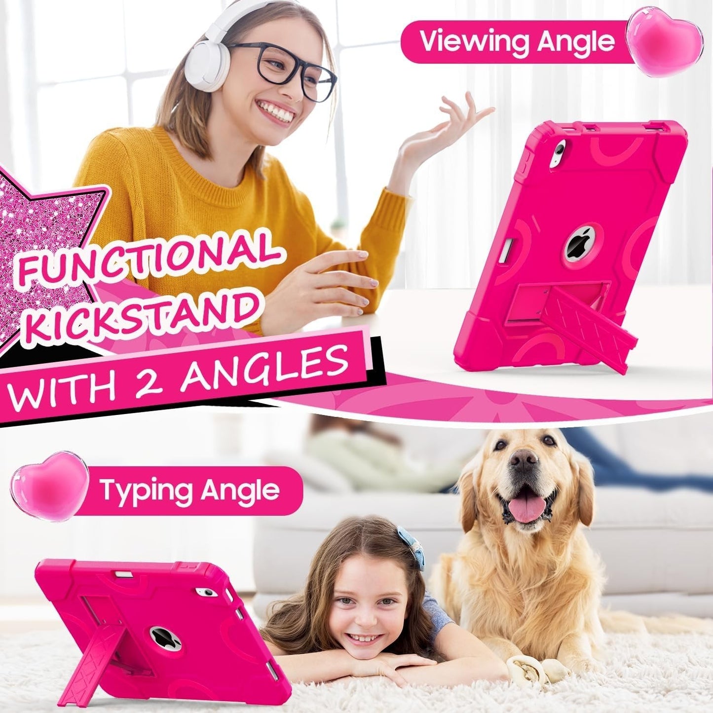 Cantis Case for iPad 11" 2025/10.9" 10th Gen w/ Kickstand & Pencil Holder Pink