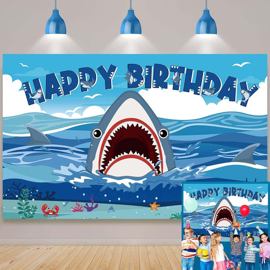Shark Kids Adult Birthday Decorations Backdrop Photo Background Banner 8x6 ft