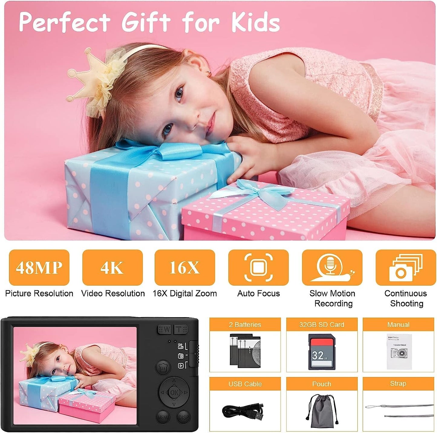FHD 1080P Kids Digital Camera Compact Camera Autofocus Digital Zoom
