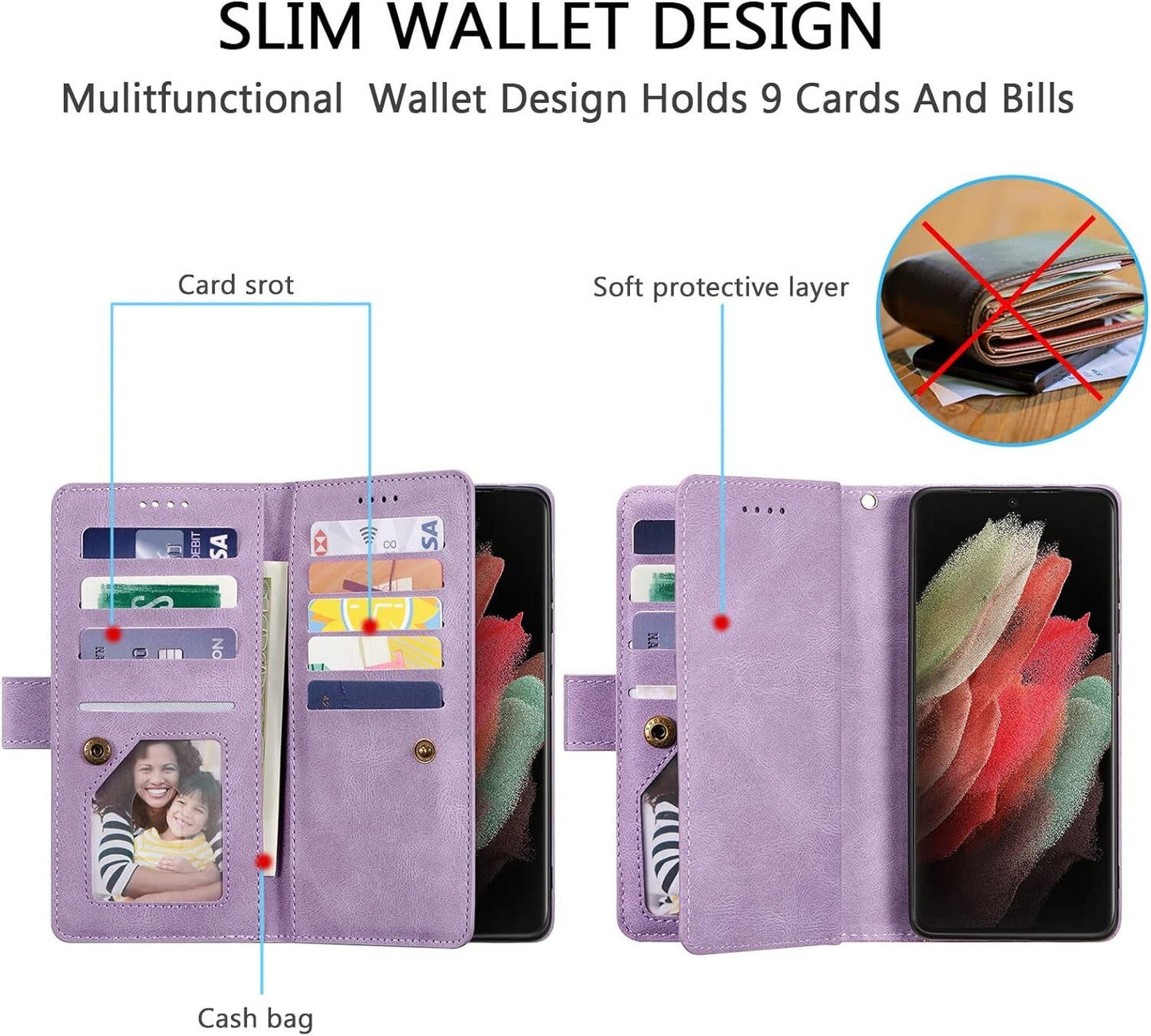 Samsung UEEBAI S21 Wallet Galaxy Ultra 5G Retro 9 Card Holder Slots