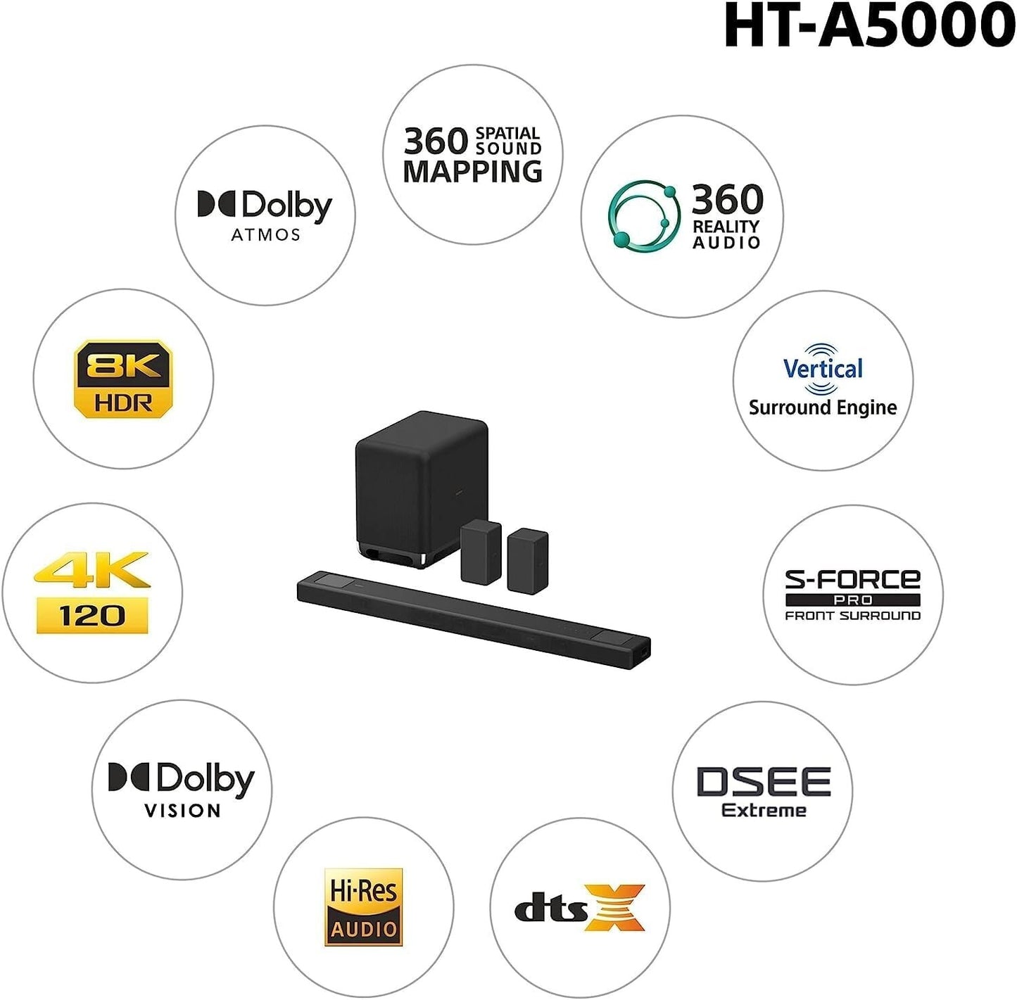 Sony HT-A5000 Dolby Atmos DTS:X 5.1.2ch Wi-Fi  eARC Soundbar Home Theater