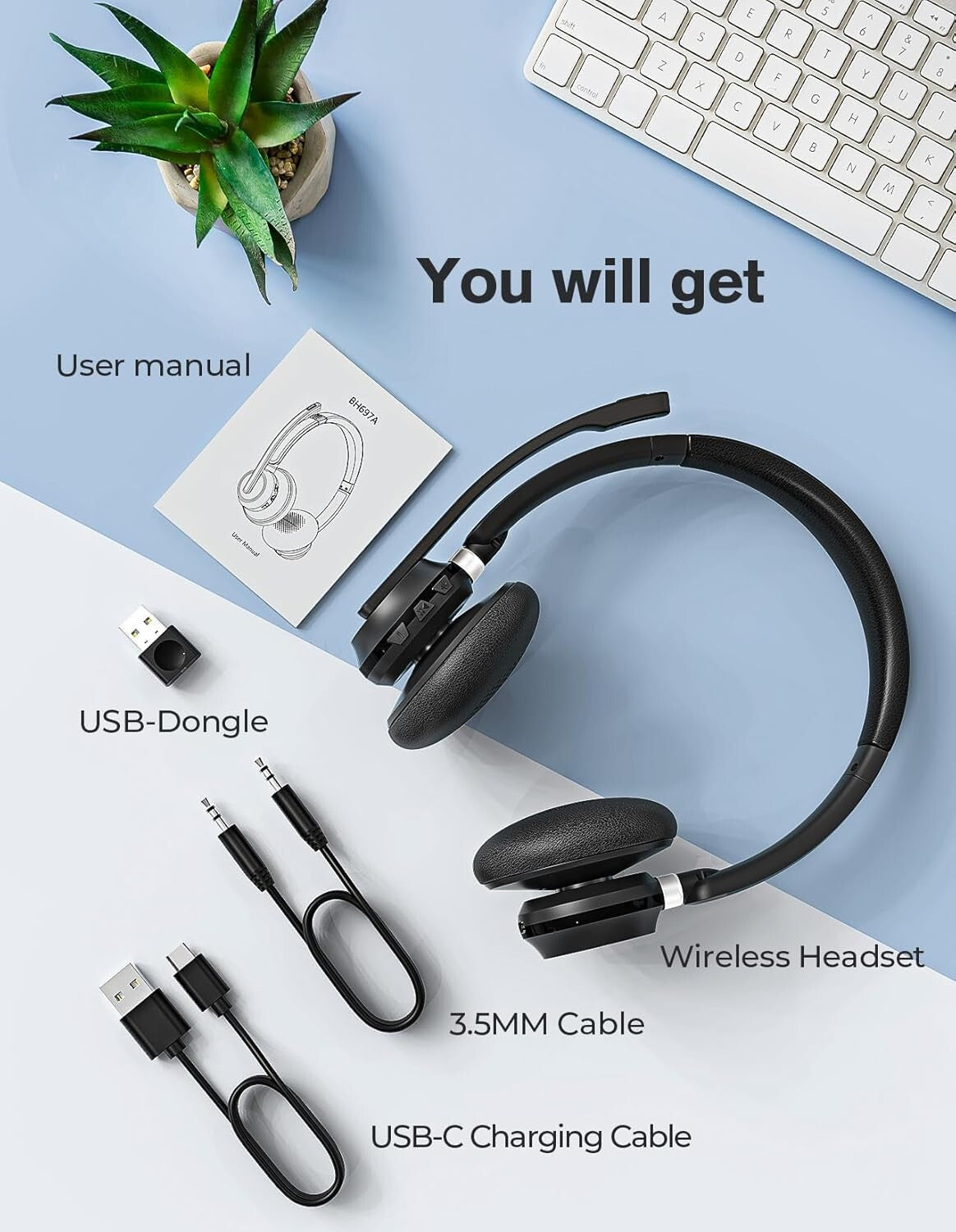 2024 USB Wireless Headset Microphone New V53 Headset Dongle Compute