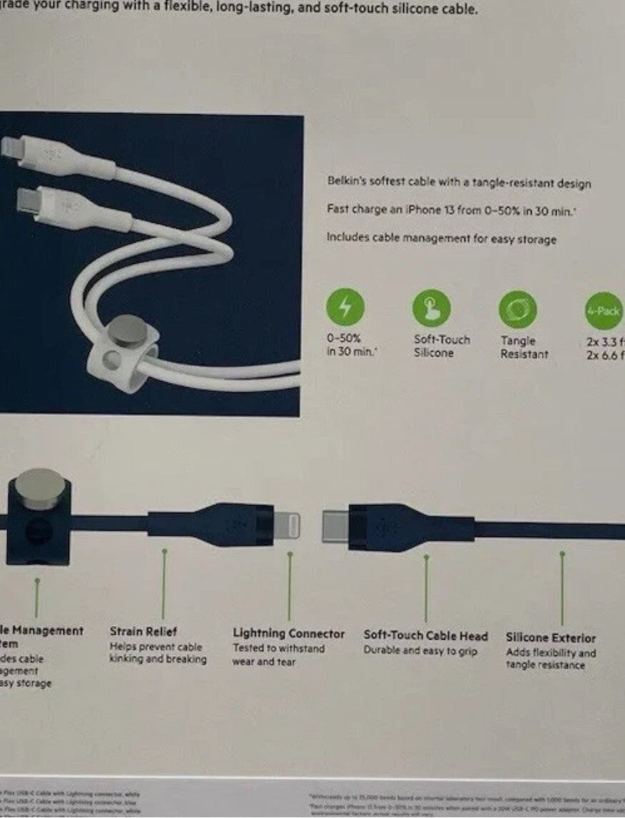 CHARGE USB-C Belkin boost Up Flex Cable Charging Connector Cable Kit 4Pack