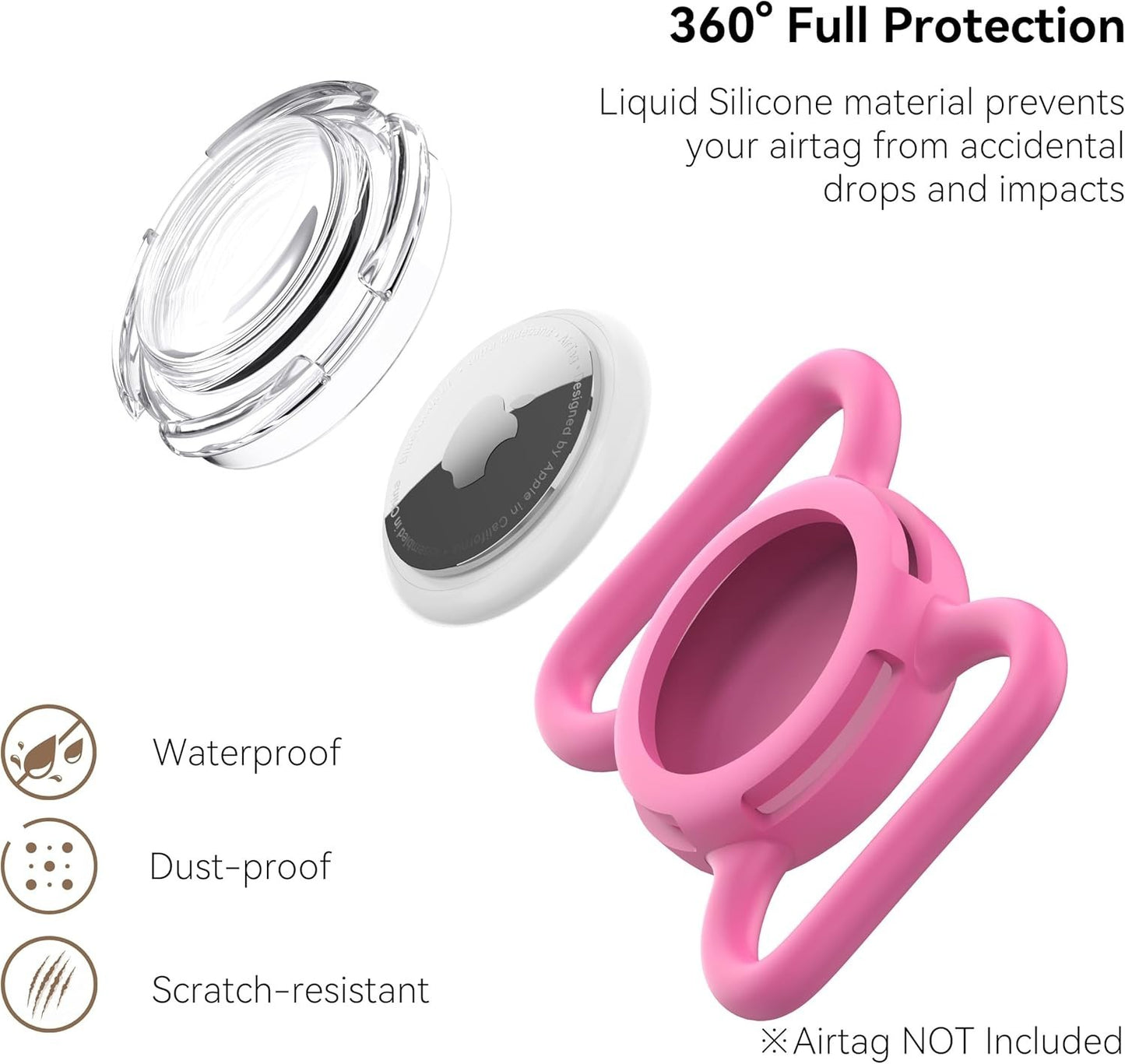 Waterproof Airtag Holder for Dog Collar – Soft, Durable Case (Rose, Large)