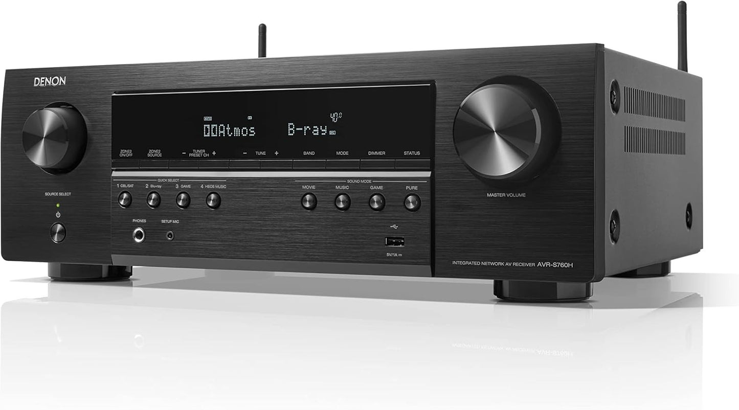 Denon AVR-S760H 7.2 Ch 8K AV Receiver 75W Dolby Atmos DTS:X HEOS Alexa