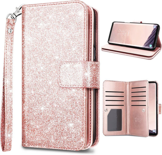 Samsung S9 Galaxy S9 Wallet Fingic Luxury Glitter Wallet Nickel Plated