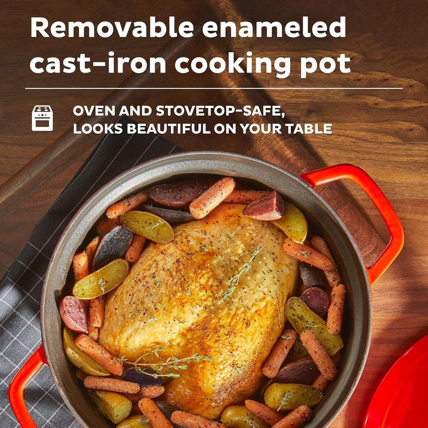 Instant Pot 6QT Electric Dutch Oven, Braise, Sauté 5-in-1, 1500W Red, Cast Iron