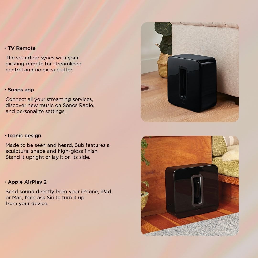 Sonos Sub Wireless Subwoofer Rich Powerful Bass Gen 3 SUBG3US1BLK  (Black )