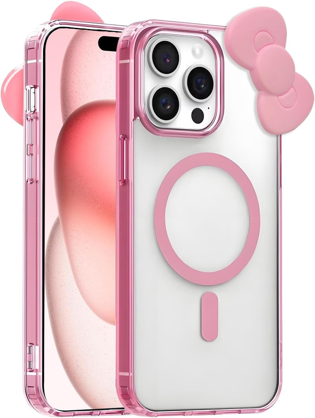 Kawaii iPhone 13 Pro Max Case – 3D Cartoon Bow, Magnetic, Shockproof, for Girls