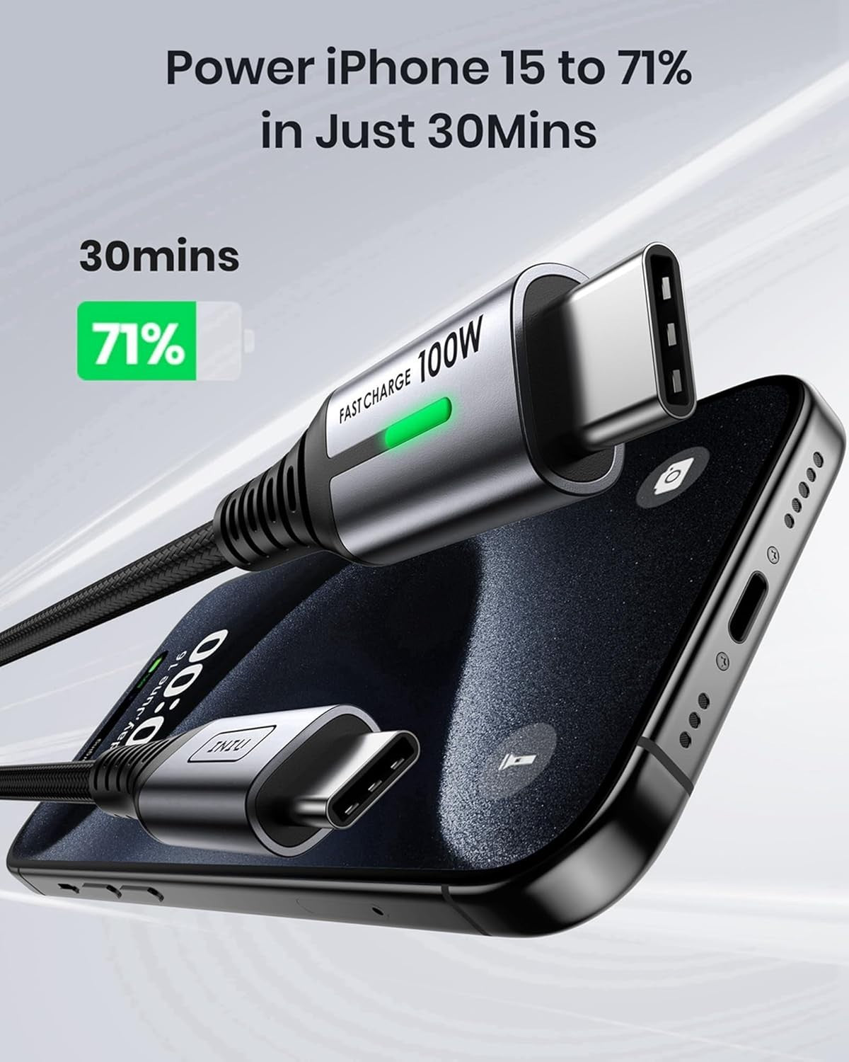 INIU USB-C to USB-C Cable 100W 6.6ft 2-Pack Fast Charger Cord Braided