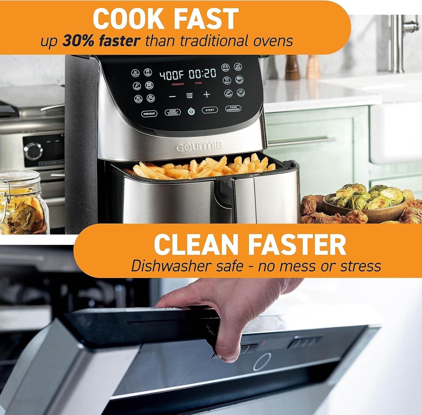 Gourmia Air Fryer Oven Digital Display 8 Quart Large AirFryer Cooker 12 Presets
