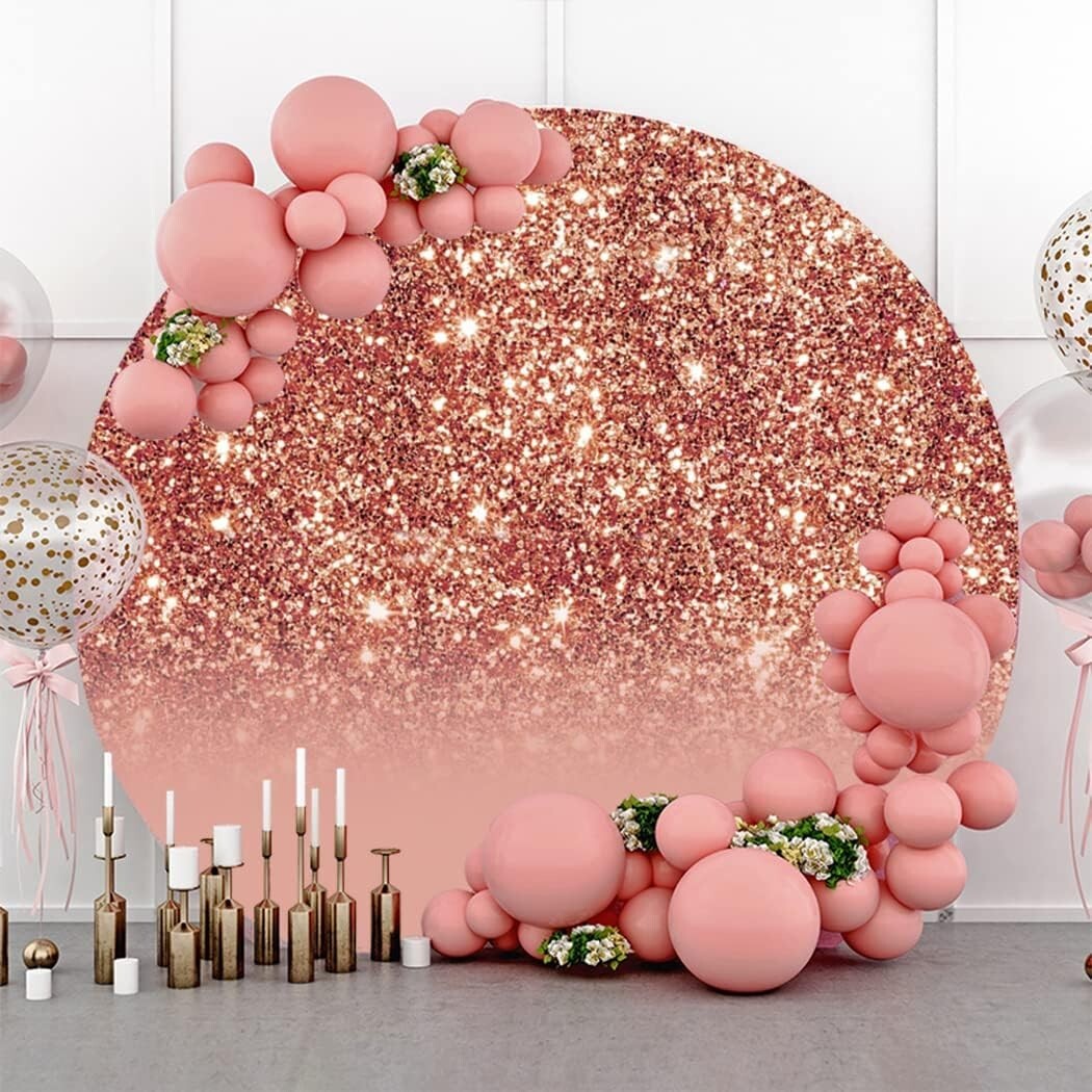 7x7ft Rose Gold Glitter Round Backdrop Cover Pink Shining Sparkle Sequins Photo