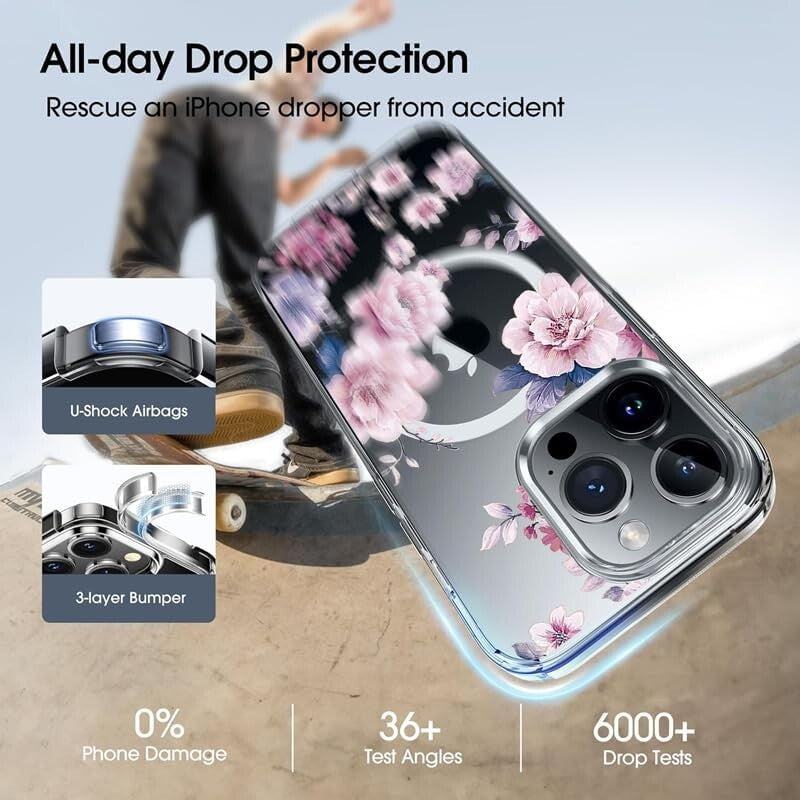 TPU iPhone 14 Pro Magsafe Floral Hard PC Bumper Shockproof Protective