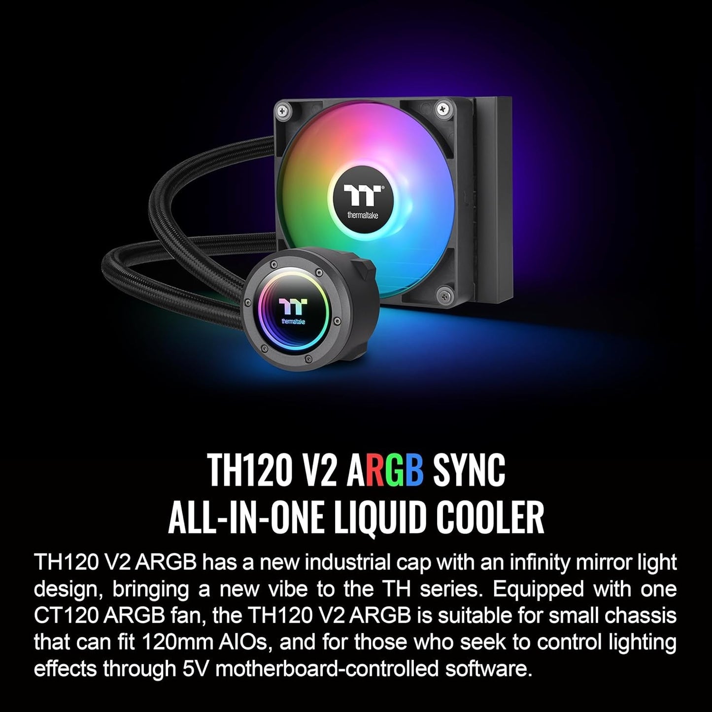 Thermaltake TH120 V2 ARGB 120mm AiO Liquid CPU Cooler - Black
