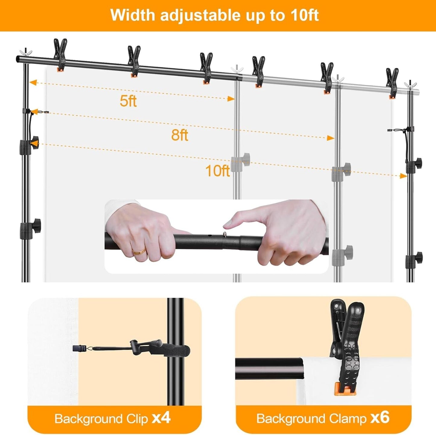 EMART 85 x 10 ft Photo Backdrop Adjustable Muslin Background Support Stand