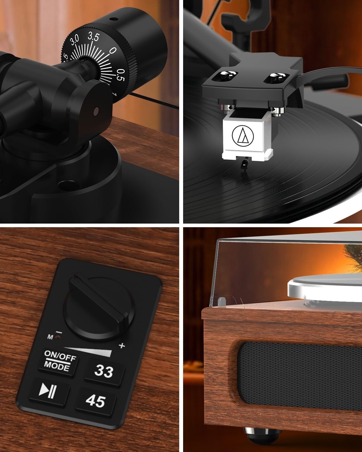 All-in-One Hi-Fi Record Player Turntable w/ 4 Speakers Bluetooth Phono Preamp