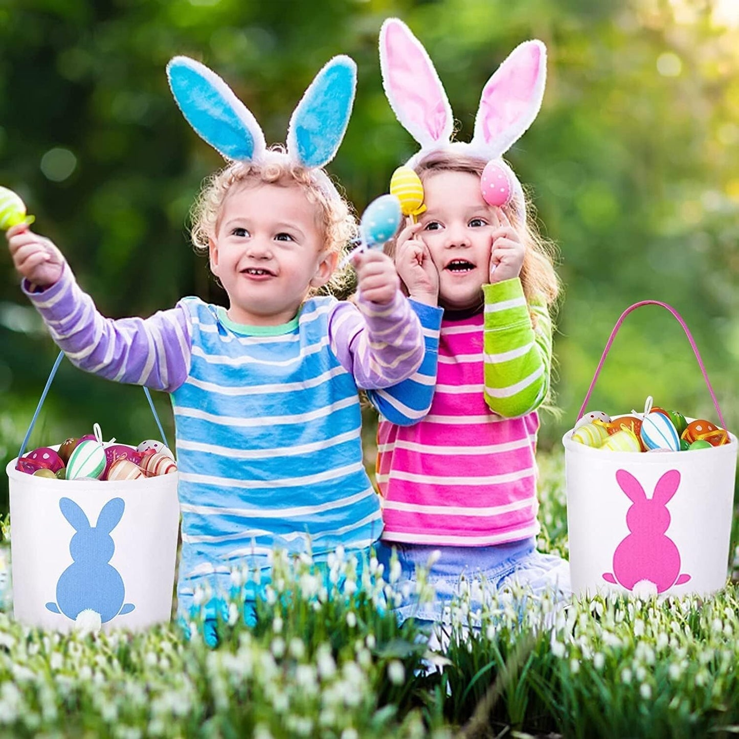 PCS 3 Easter Eggs Hunt Basket Kids Canvas Bunny Bags Multicolor