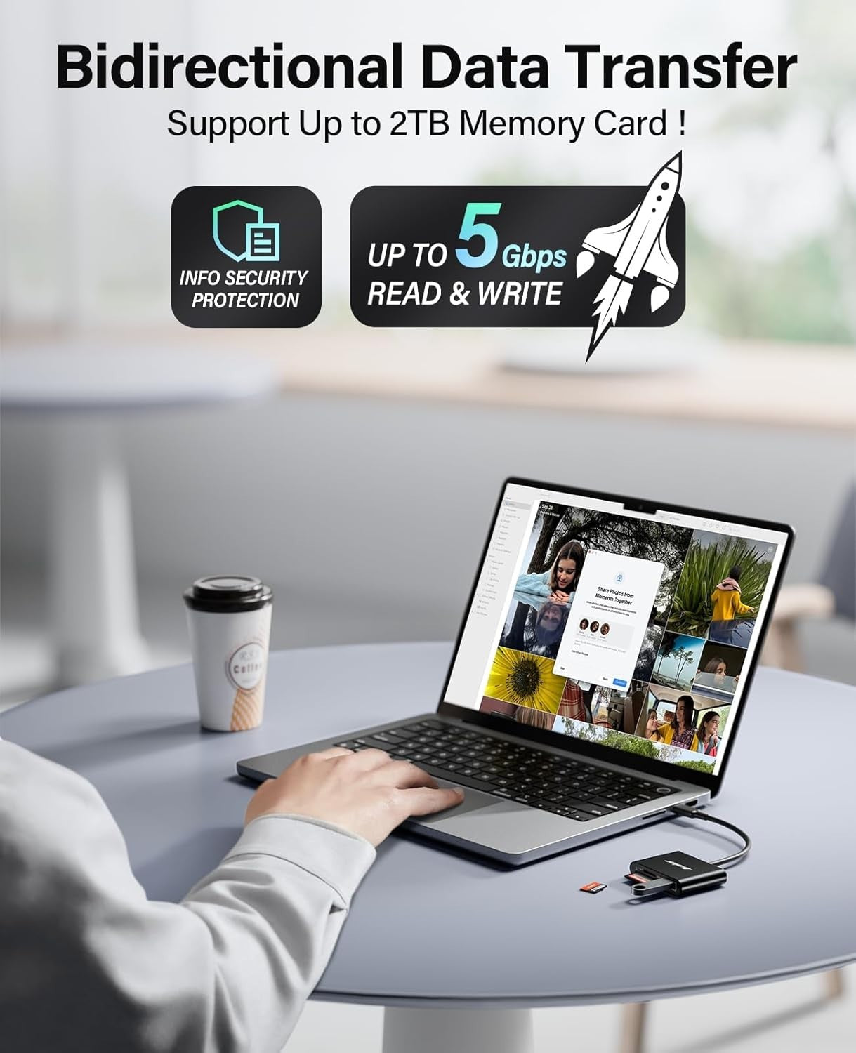 Hicober USB-C to SD/MicroSD Card Reader Adapter 2TB for MacBook Android PC