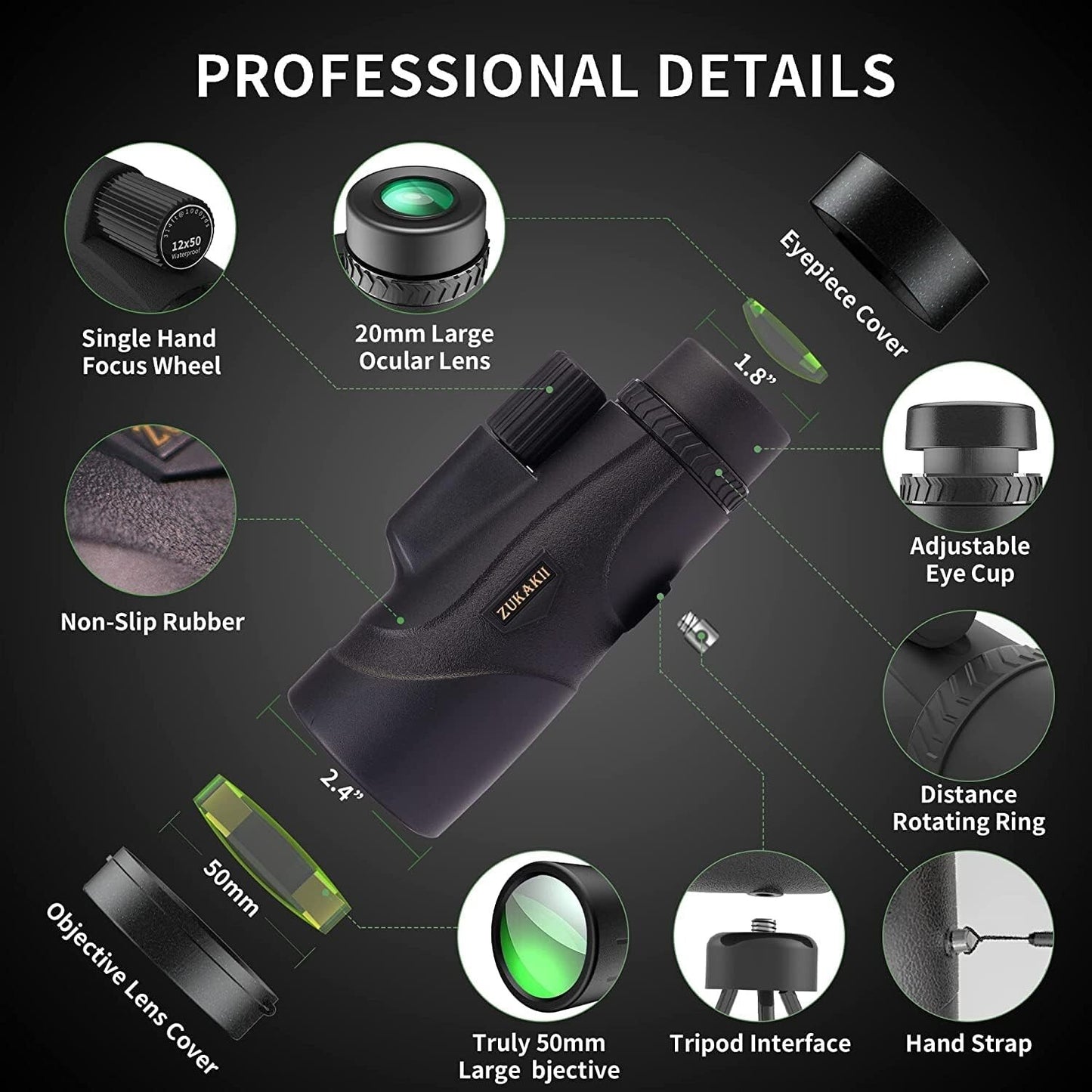 2022 zukakii 12x50 Monocular Telescope Mini Waterproof Telescope w Smartphone