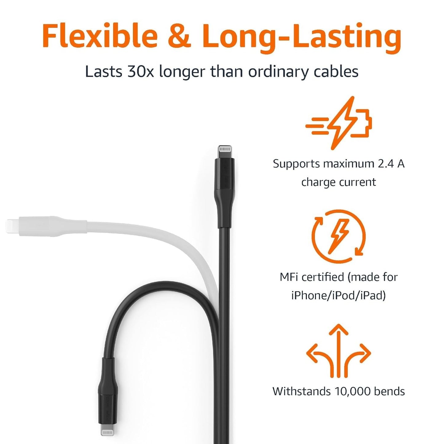 Amazon Basics 10FT Lightning Cable – MFi Certified USB-A Charger – iPhone iPad
