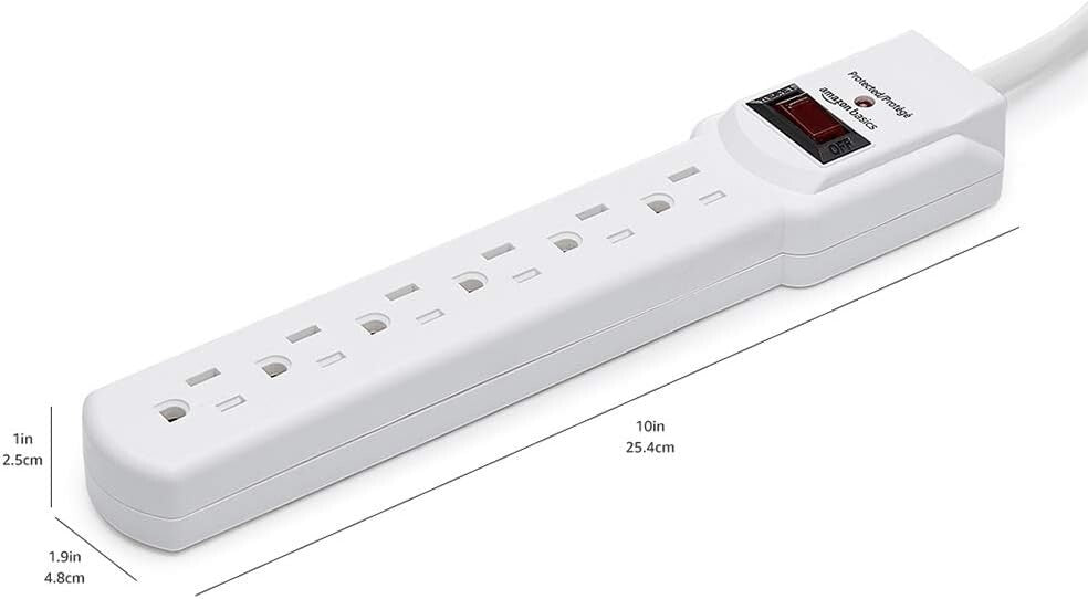 Amazon Basics 2' feet 6-Outlet 200 Joule Surge Protector Power Strip - 2 pack