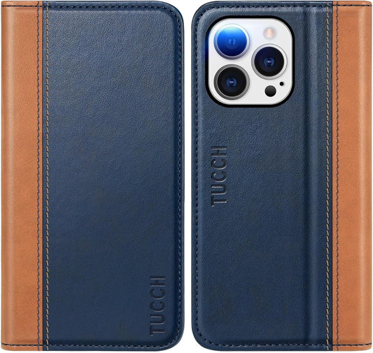 RFID Wallet iPhone 15 Blocking 3 Card Slots Protective Blue Brown
