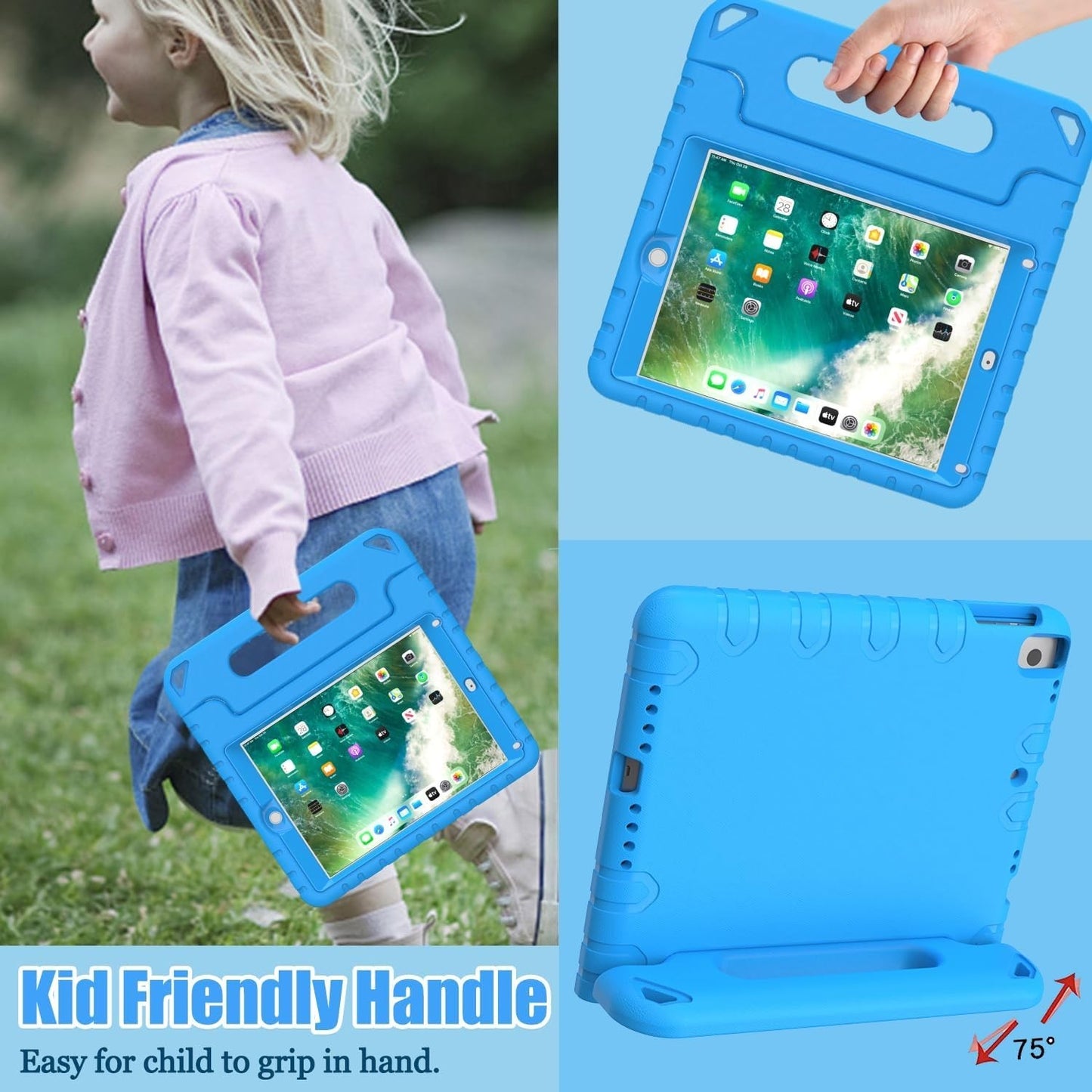 AVAWO Shockproof Foam Case for iPad 9.7″ (2017/2018/Air 2) with Built‑in Screen