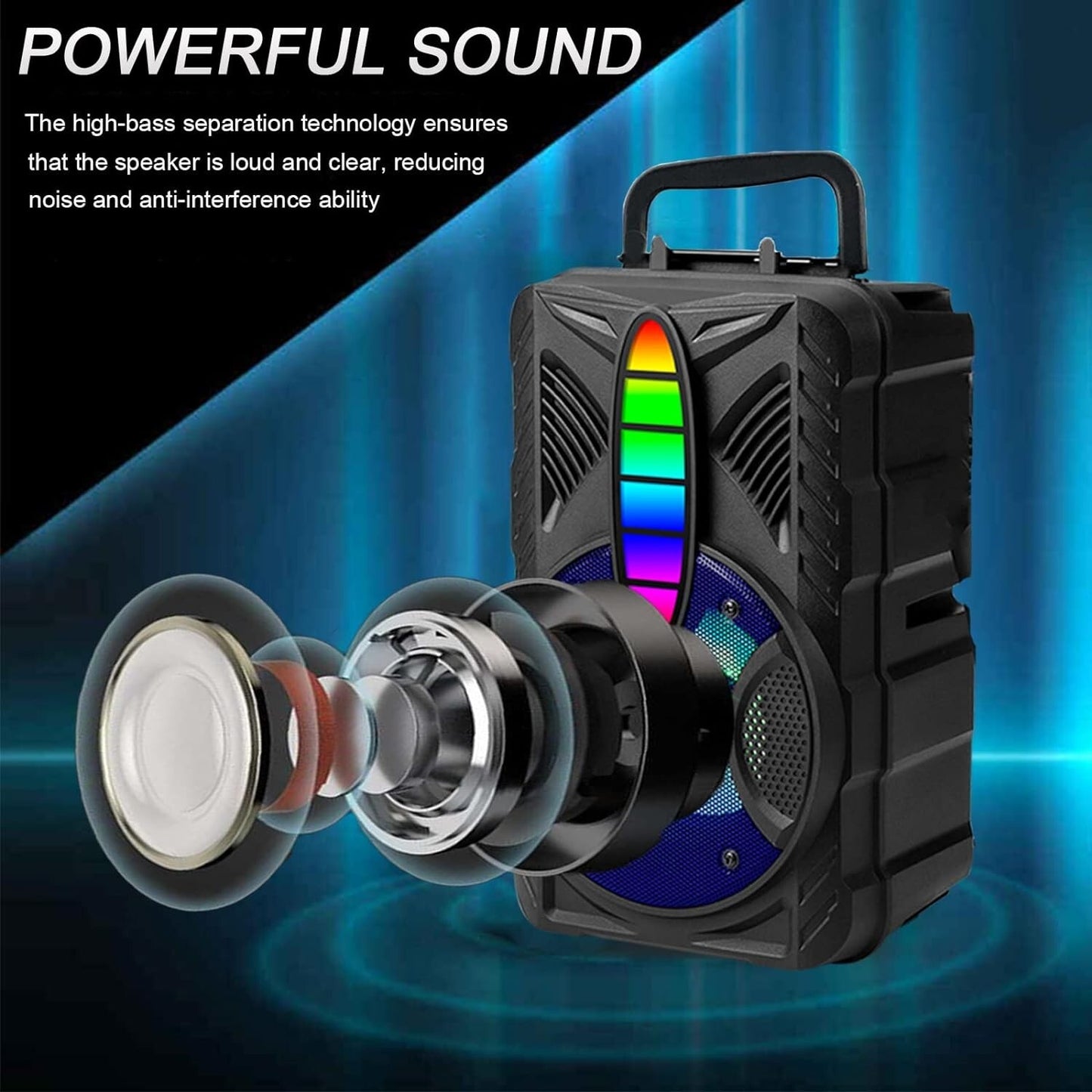 Bluetooth Speaker IPX5 Waterproof w/ HD Sound RGB Multi-Colors Rhythm Lights 8h