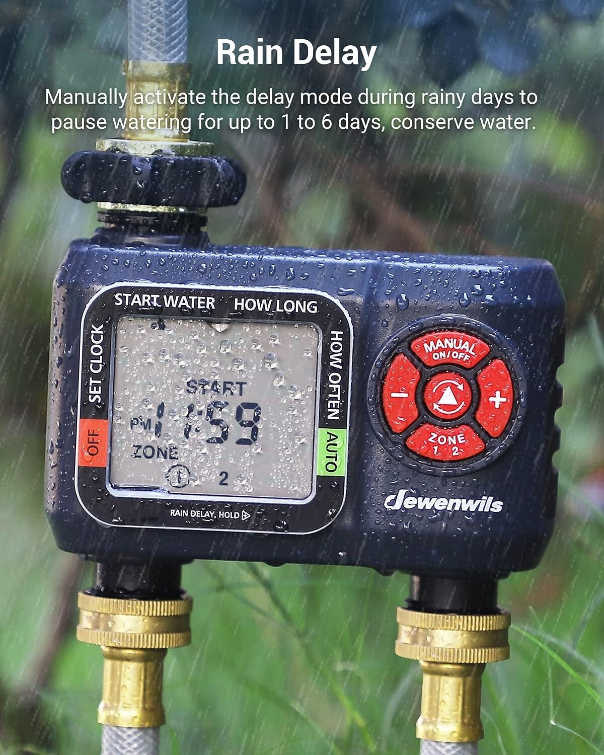 DEWENWILS Sprinkler Timer 2 Zone Water Hose Timer Rain DelayManual Wateri