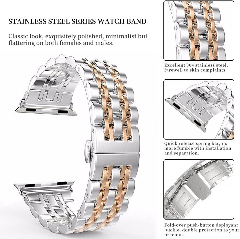 Mangoton Metal Band Compatible w Apple Watch Band 38 40 41 Rose Gold Strap
