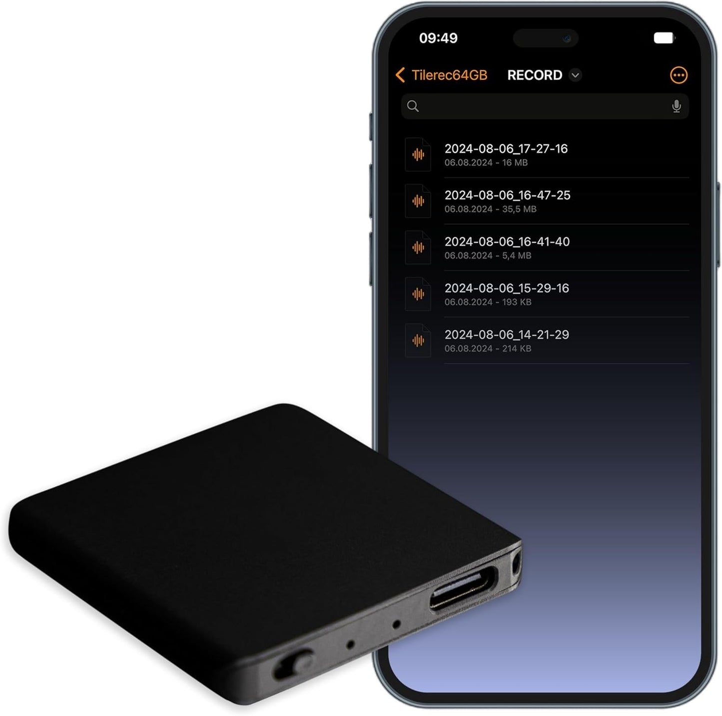 TileREC Slim Voice Recorder – 64GB, Voice Activation, Long Battery, Playback