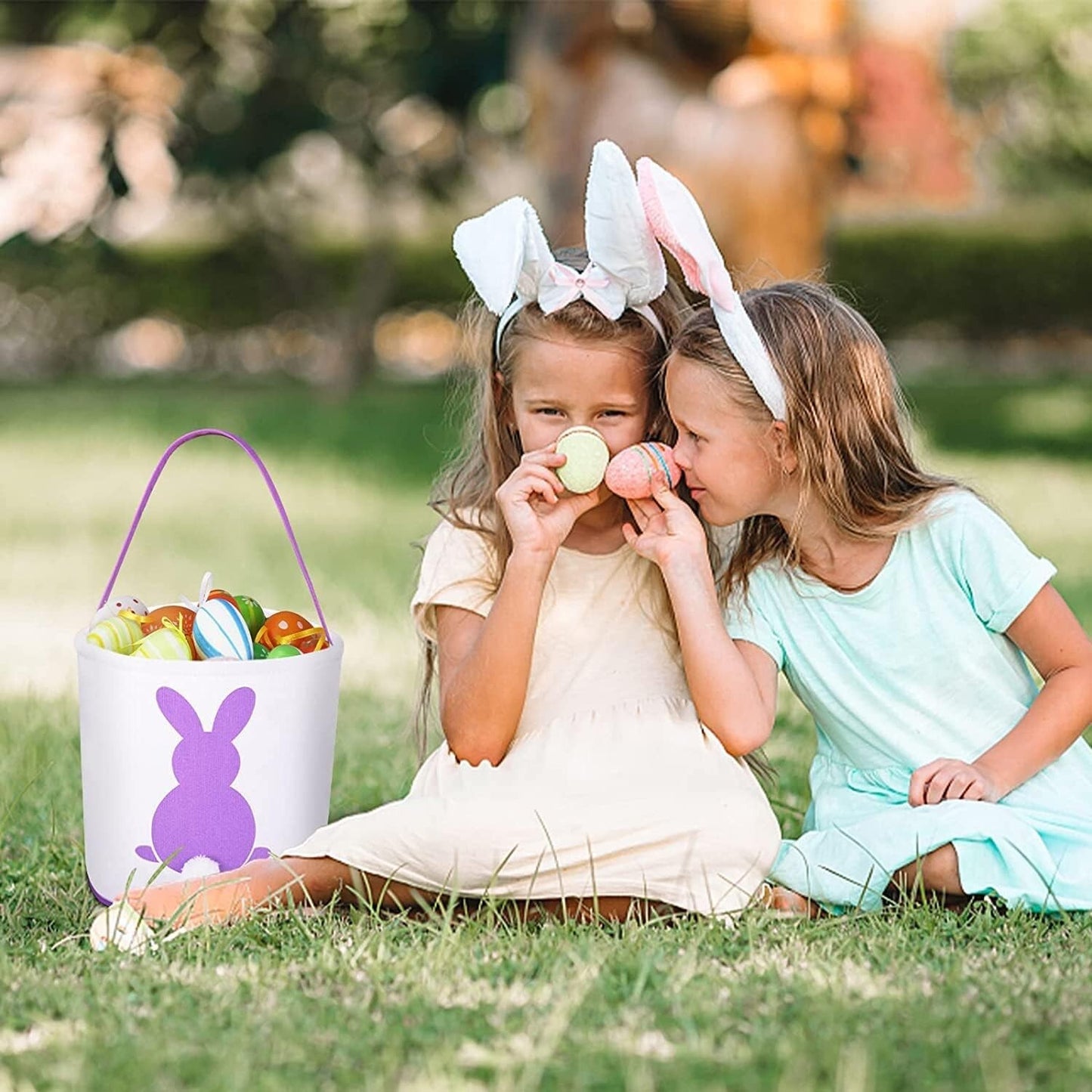 PCS 3 Easter Eggs Hunt Basket Kids Canvas Bunny Bags Multicolor