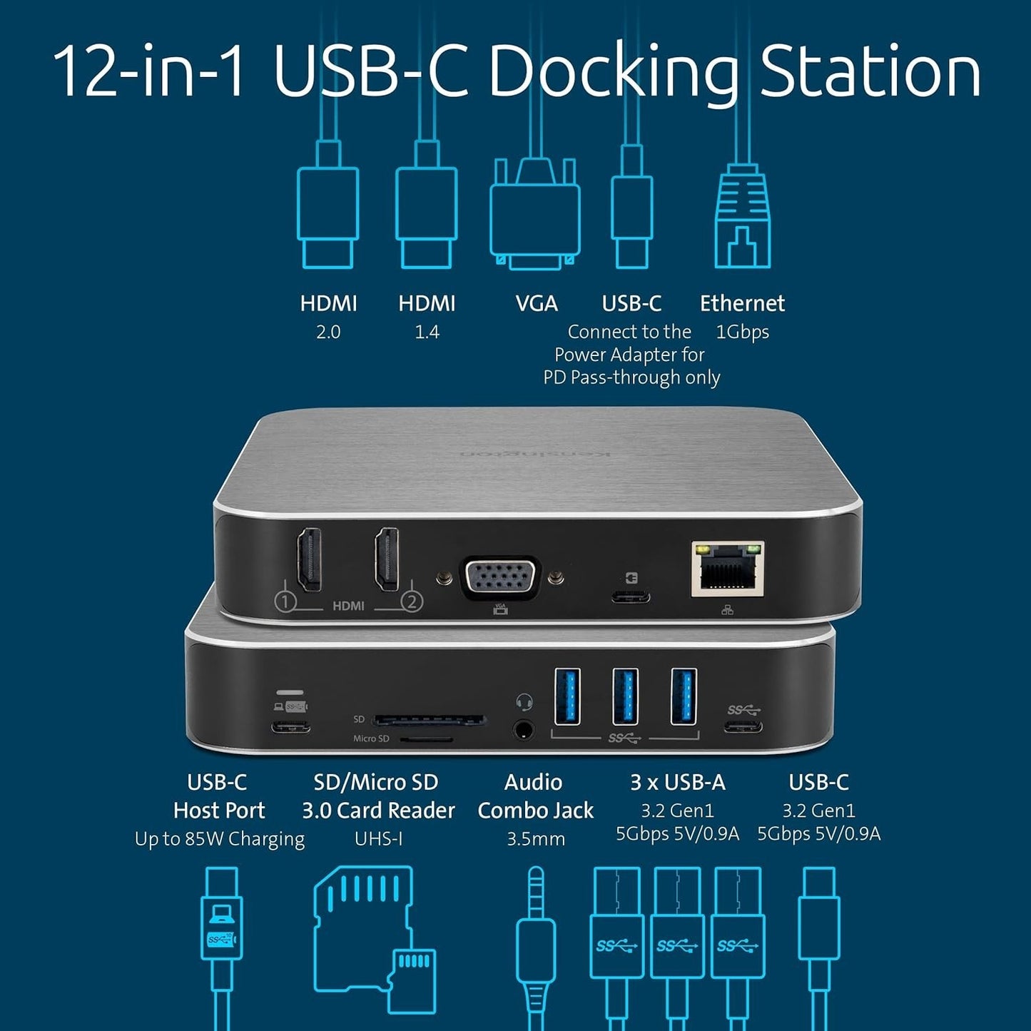 Kensington AD220S3 Dual Display Dock – MacBook M1–M4, 85W Charging, K31343WW
