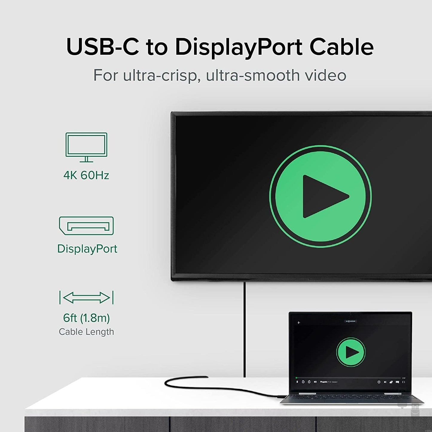 USB USB Plugable C to DisplayPort Cable 6 feet 18mUp to 4K 60Hz C DisplayP