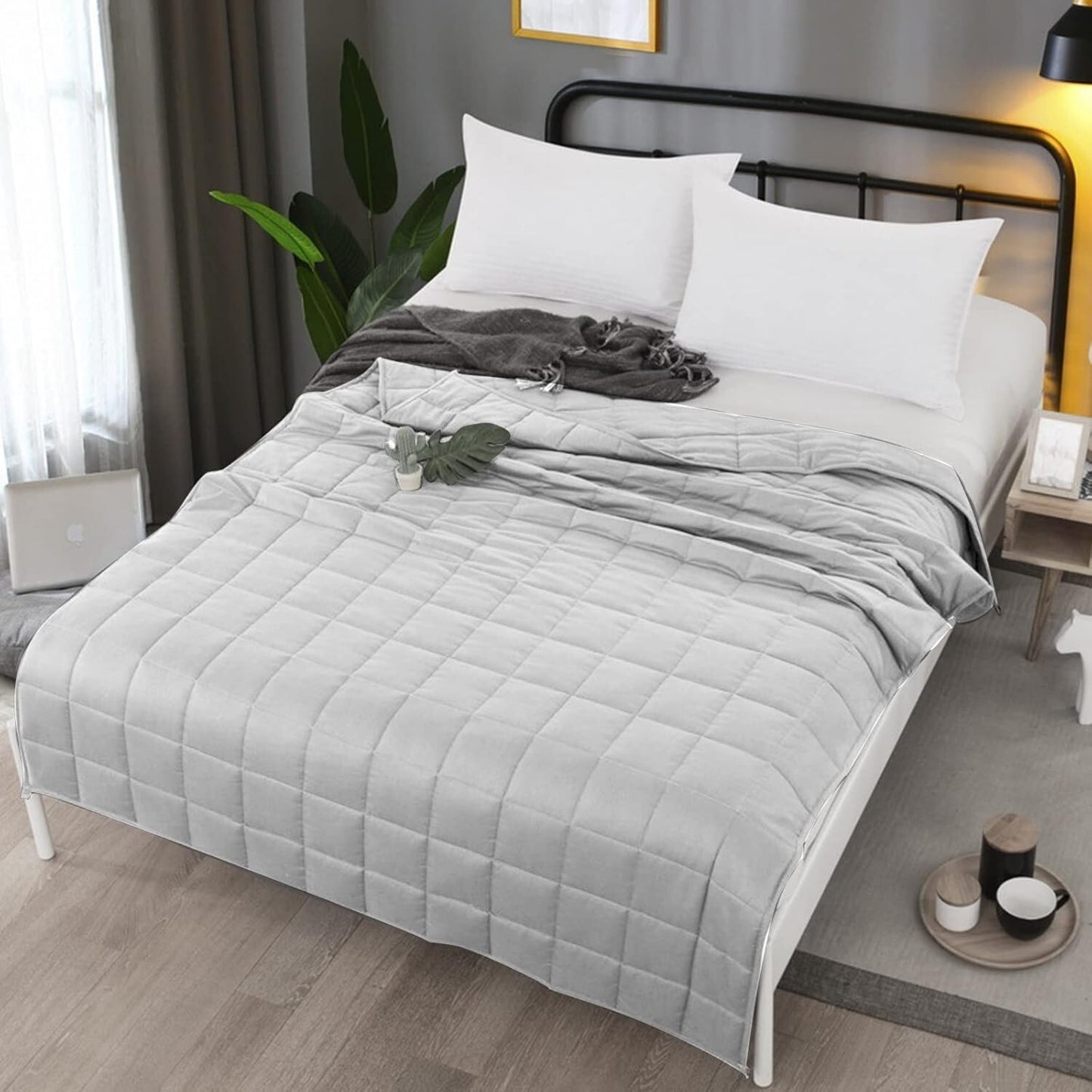 ZonLi Weighted Blanket 60x80 15lbs Queen Size Light Grey Cooling